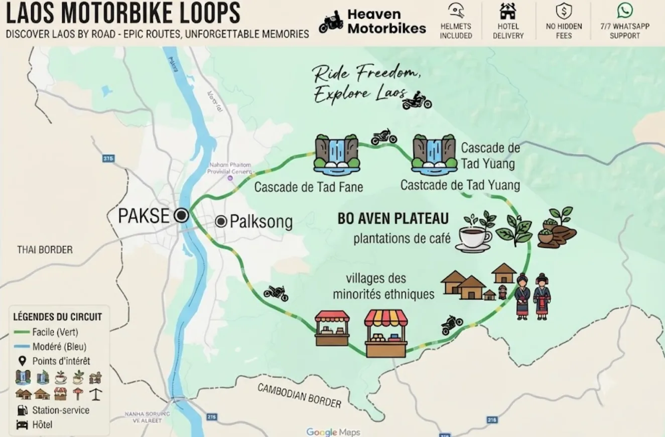 Bolaven Plateau, Laos — waterfalls and coffee plantations on the motorbike loop