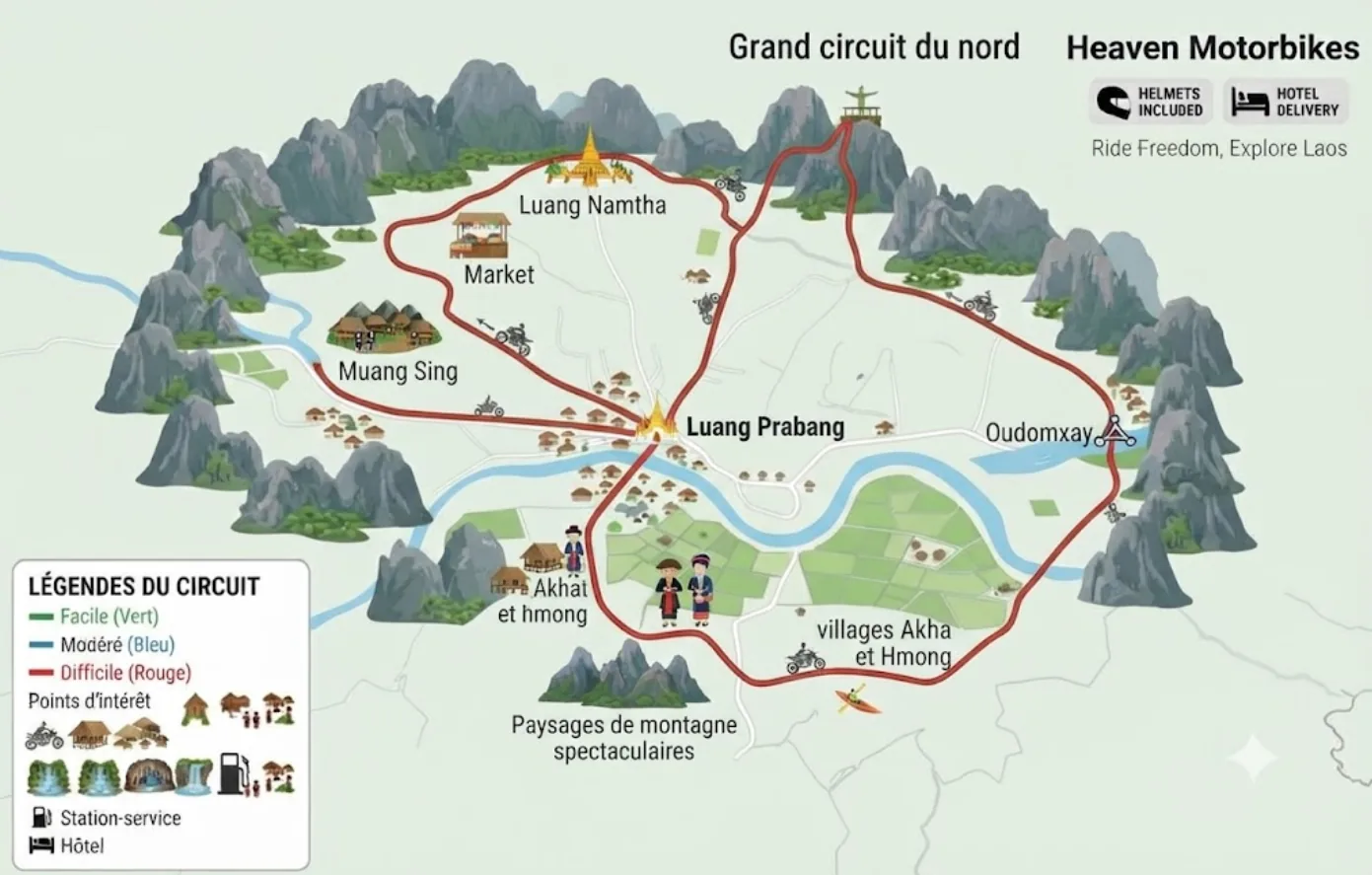 Northern Laos Grand Loop — remote mountain roads and villages by motorbike