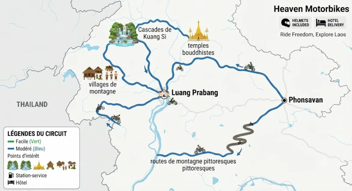 Luang Prabang Mountains, Laos — winding mountain roads on the motorbike loop